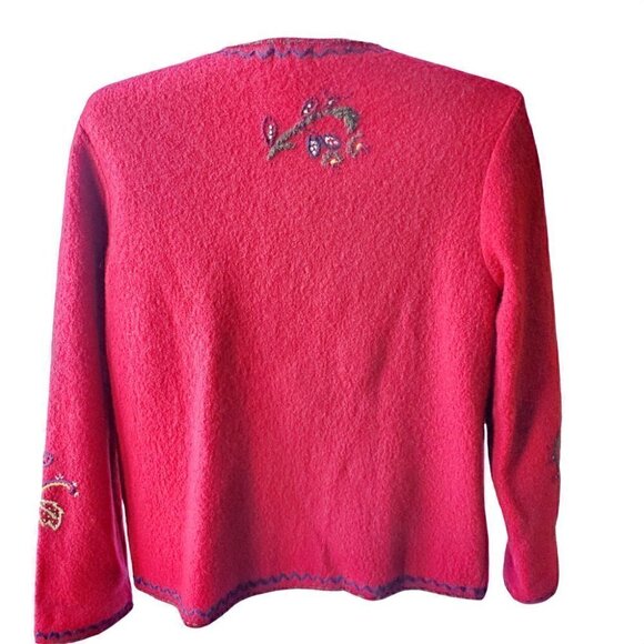 𝅺vintage Tabi Red Embroidered floral Cabincore Pure Wool Women's Jacket. Medium - Picture 2 of 10